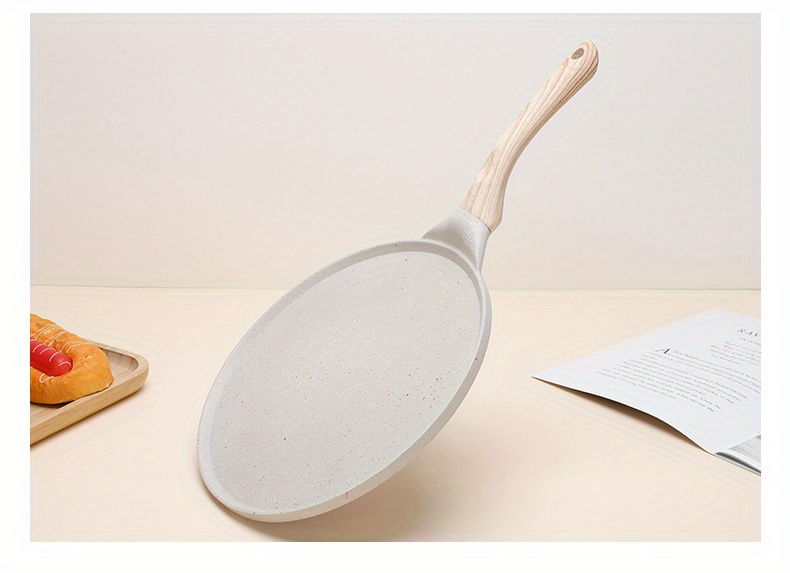 1pc aluminum non stick pancake pan with wooden handle smokeless non inductive ideal for   omelets   easy clean cake layering breakfast cooking details 6