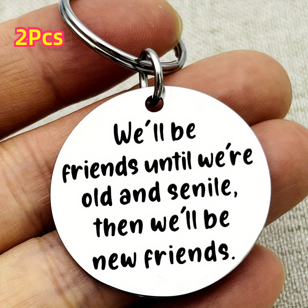 

2pcs Elegant Stainless Steel Keychains For - ' Old And Senile' Engraved Quote, Perfect Birthday Or Graduation Gift For Men, Best Friend Gifts