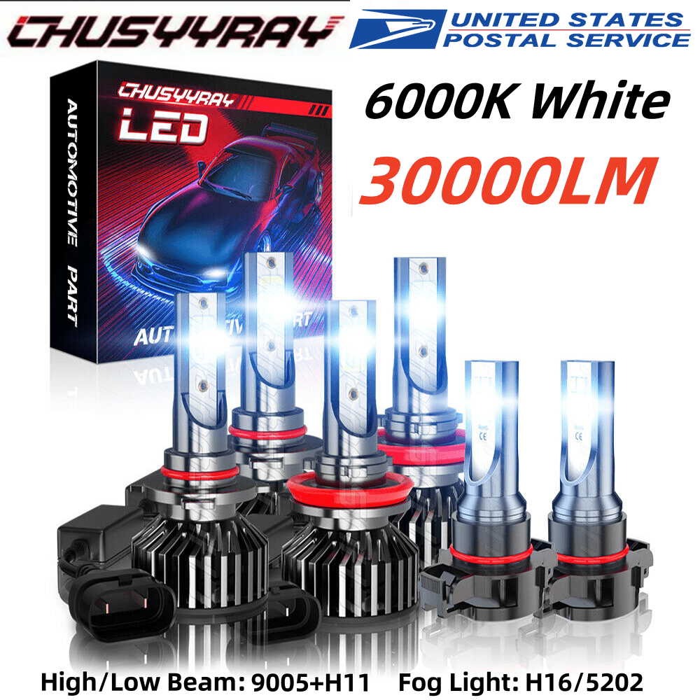 TEMU Fit For Sierra 1500 2500 3500 2007-2013 Led Headlight+fog Light Bulbs Kit 100w 6000k Cool White 30000lm, Pack Of 6