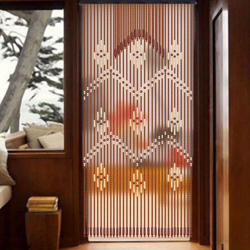 Image of Quiltern Vintage Wooden Bead Partition Curtain Panel - Panel Suitable For Bedroom, Porch, Divider With Wood Beads, Beaded For Screen, Wipe- Maintenance, Coffee Color