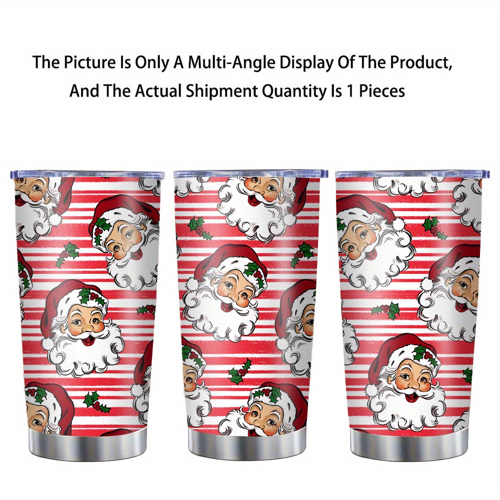 

Christmas 1pc 20oz Stainless Steel Insulation Water Bottle, Dual Wall Vacuum Car Cup, Santa Print Tumbler Lid With Straws, Keeps Durable Cold & Hot