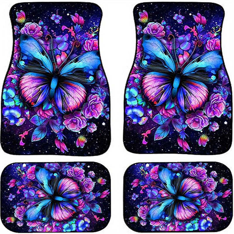 

4pcs Set Butterfly Car Floor Mats - , Non-slip, Easy Clean For All - Fit Polyester Auto Interior Accessories