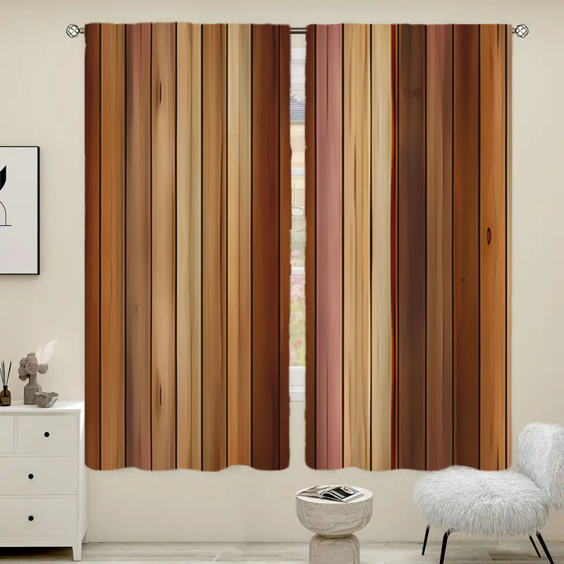 

2pcs Contemporary Blackout Rod Pocket Curtains - Wood Grain Print, Polyester Peach Skin Velvet, Water-resistant, Easy Machine Wash, Fashionable Privacy Protection For Living Room