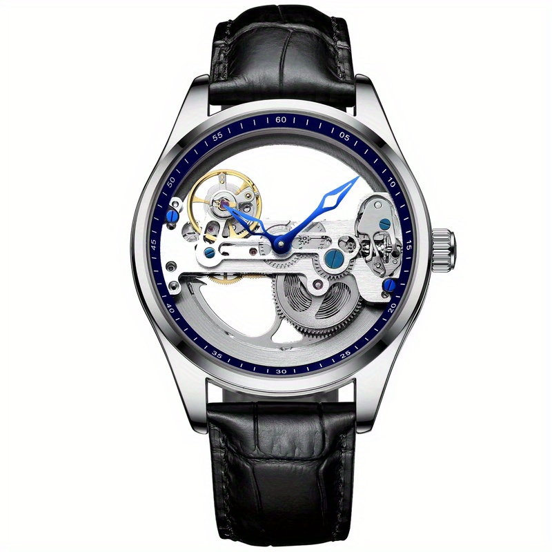 TEMU 1pc Men's Silvery- Design Double-sided Hollow Automatic Mechanical Watch