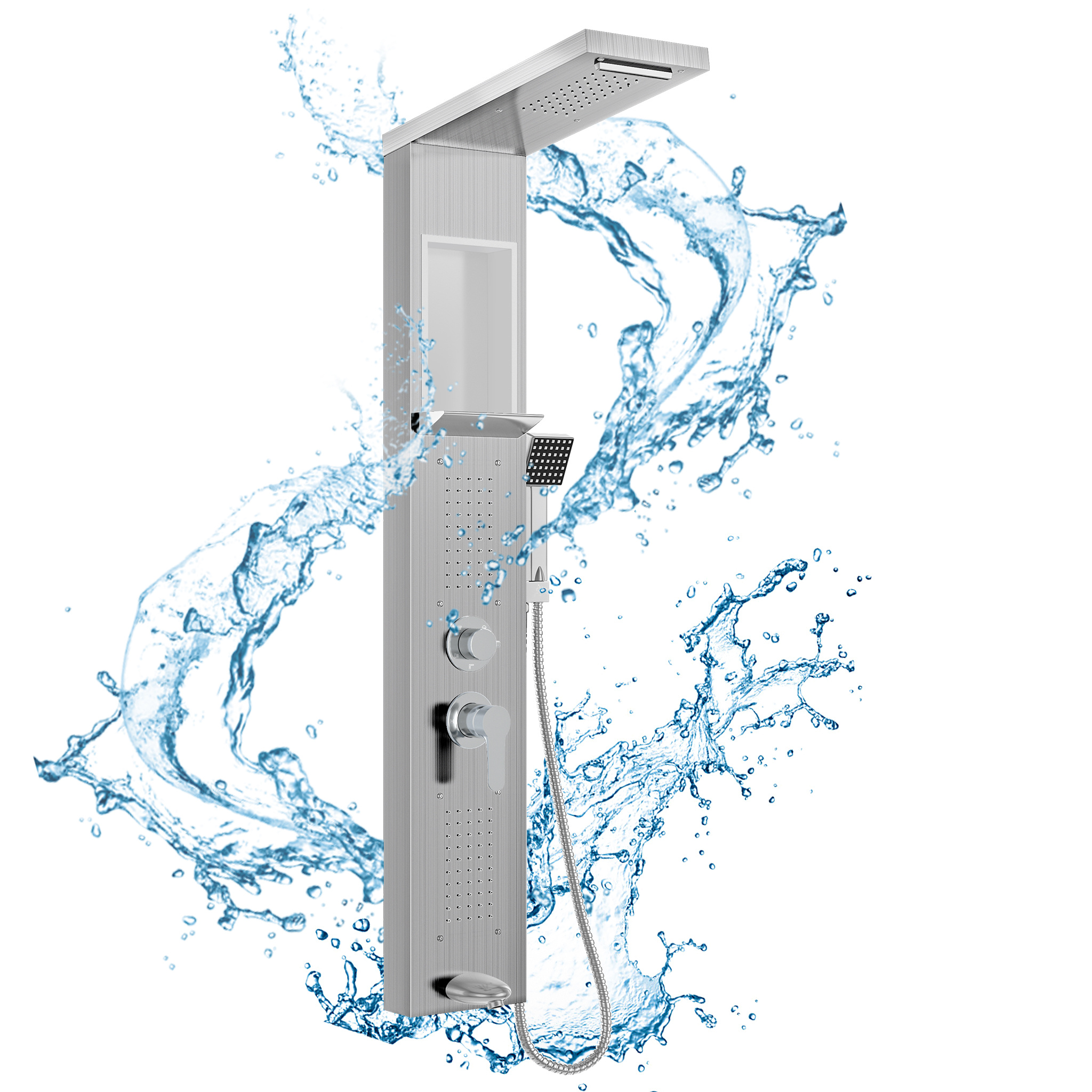 Shower Panel Shower Panel System Stainless Steel, 5 Shower , , Waterfall, Massage , Bath Spout, Hand Shower, Rain Shower System, Massage Shower, Bathroom