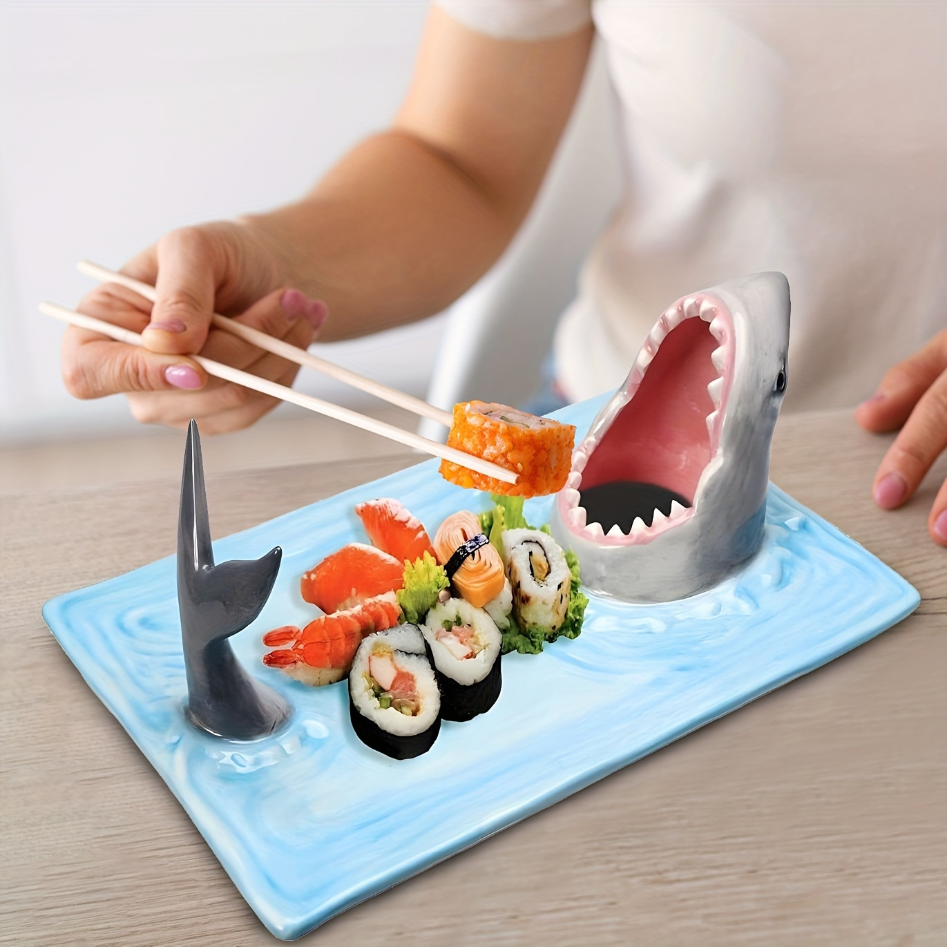 1pc shark themed ceramic sushi platter hand painted lead free   dishwasher microwave oven safe     unique gift for sushi enthusiasts details 0