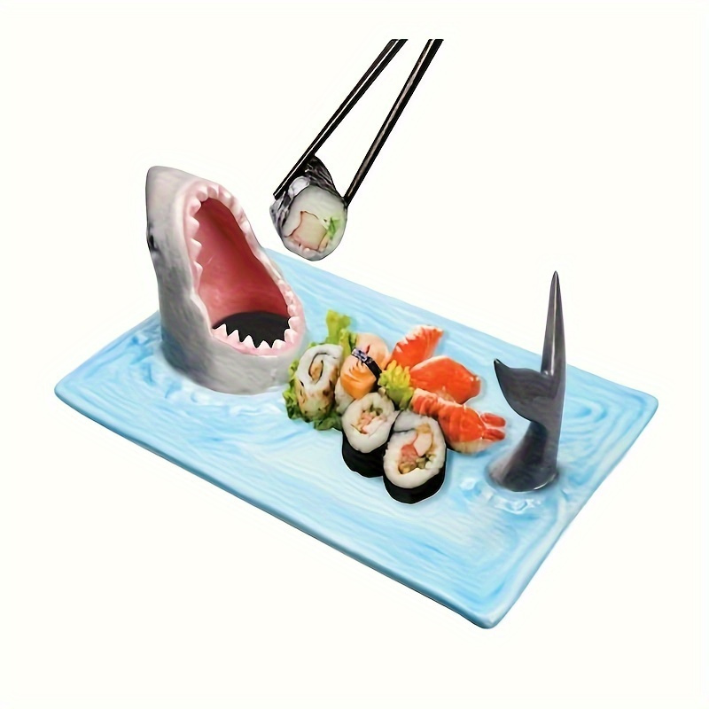 1pc shark themed ceramic sushi platter hand painted lead free   dishwasher microwave oven safe     unique gift for sushi enthusiasts details 1