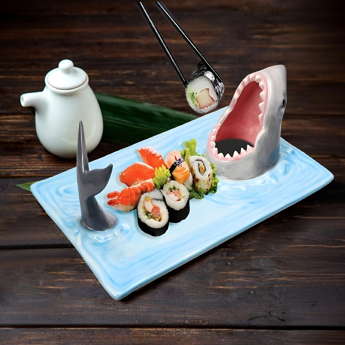 1pc shark themed ceramic sushi platter hand painted lead free   dishwasher microwave oven safe     unique gift for sushi enthusiasts details 2