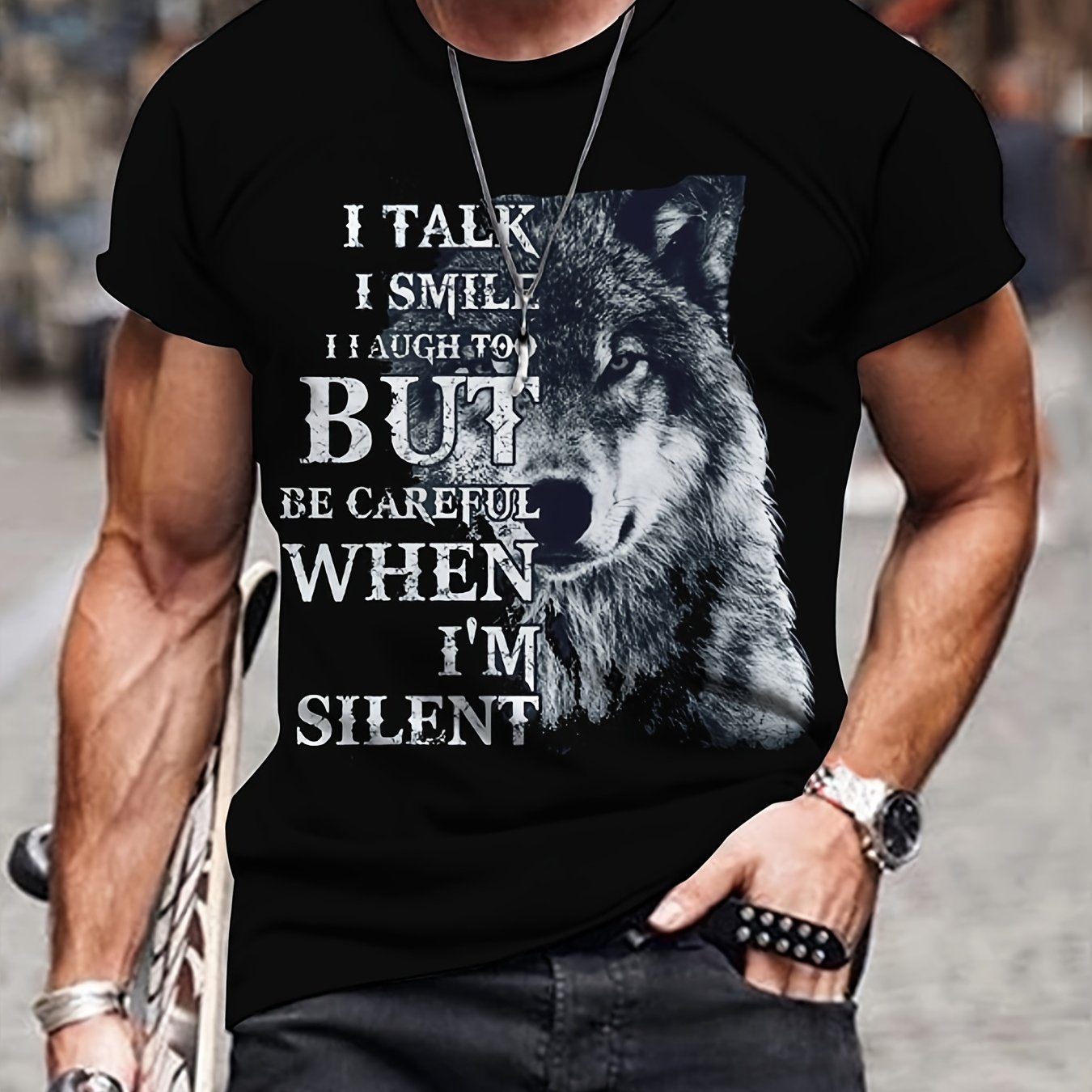 

100% Cotton T-shirt, Men's Cool Wolf Print T-shirt - A Casual And Comfortable Summer T-shirt For Wear And Resorts