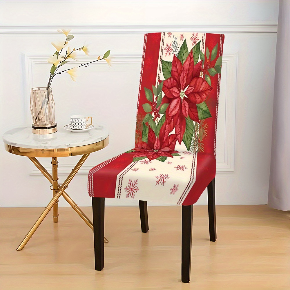 

Christmas-themed Red Floral Chair Covers Set (2/4/6pcs) - Dustproof & Stain-resistant Slipcovers For Kitchen & Dining Chairs, Perfect For Holiday Parties, Office Banquets, And Home Decor