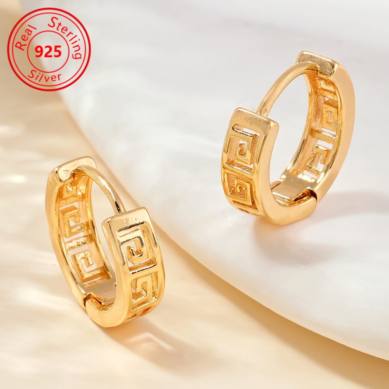 

1 Pair Of Unique Grid Pattern Hoop925 Pure Silvery Earrings, Retro Suitable For Men' Casual Wear