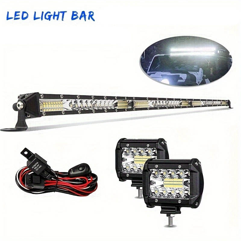 TEMU 42 Inch Straight Led Light Bar Ultra Slim Upper Roof Combo Beam Led Off Driving Light Boat Light With 2pcs 4 Inch 60w Led Pod Lights+wiring For Truck Atv Utv Boat