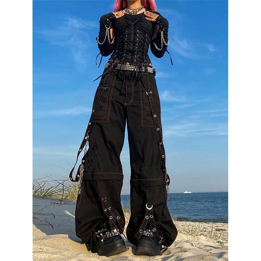 

Women's Cargo Pants Low Waist Baggy Jeans Striped Zipper Button Closure Loose Casual Trousers Y2k Pocket Wide Leg Casual Trendy Streetwear Grunge Emo Clothes.