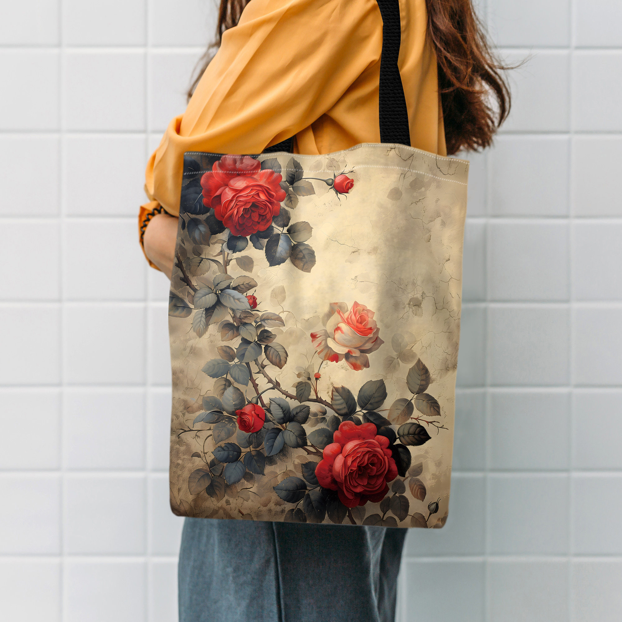 

Vintage Floral Illustration Tote Bag - Mixed Color, Hand Washable, Unlined, No-closure Shoulder Bag For Shopping And Everyday Use