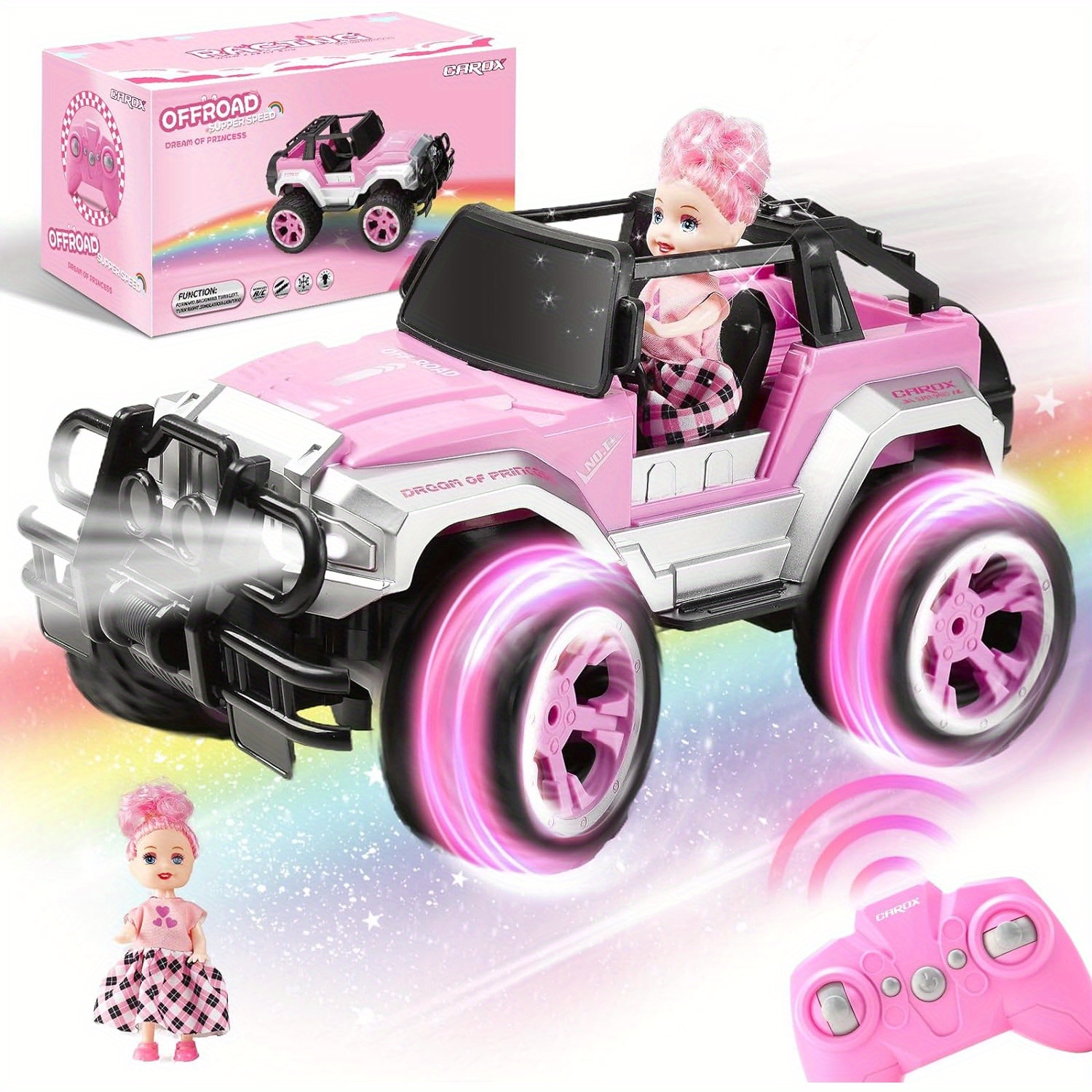 

Remote Control Car For Girls, Pink Rc Car With Doll And Sticker, 1:16 Scale Rc Convertible Truck With Rechargeable Batteries, Birthday For 4-12 Years Girls Gift