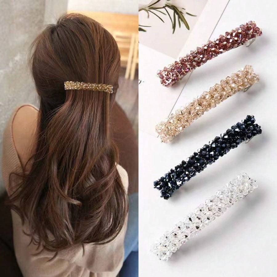 TEMU 4pcs Exquisite Beaded Hair Clip Set - Barrettes For Women & Girls, For -up, Accessories, And Styling With And Removal