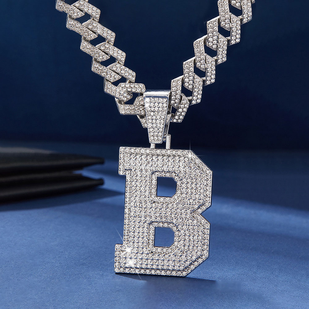 TEMU Initial Letter "b" Pendant, Cuban Chain Hip-hop Necklace, Men's And Women's Jewelry Gifts