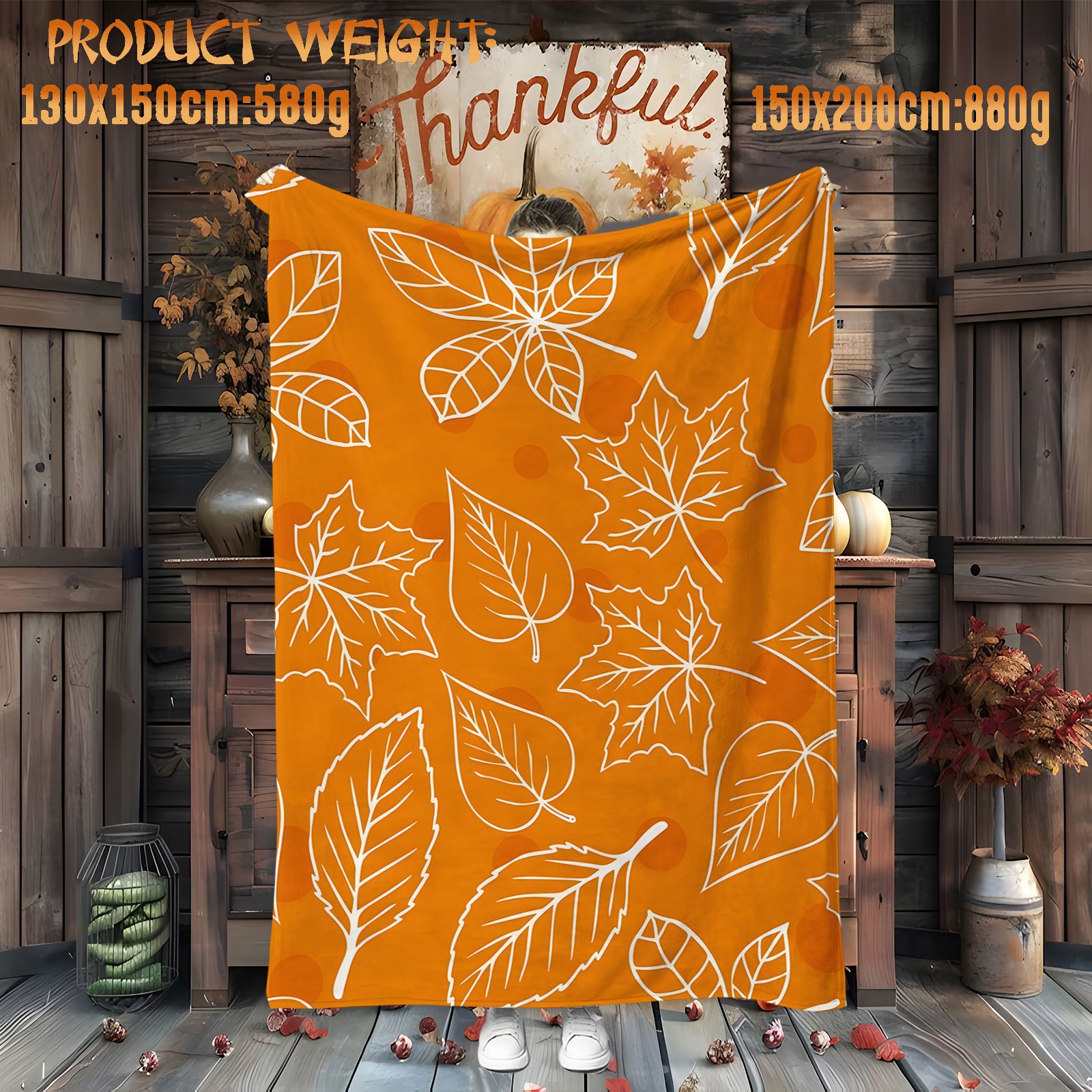 

Contemporary Autumn-themed Flannel Throw Blanket - Mixed Color Pumpkin Leaf Design, Soft Warm Knitted Polyester Blanket For Sofa, Home Decor, Office, Camping, Travel - Summer All-season Cozy Throw