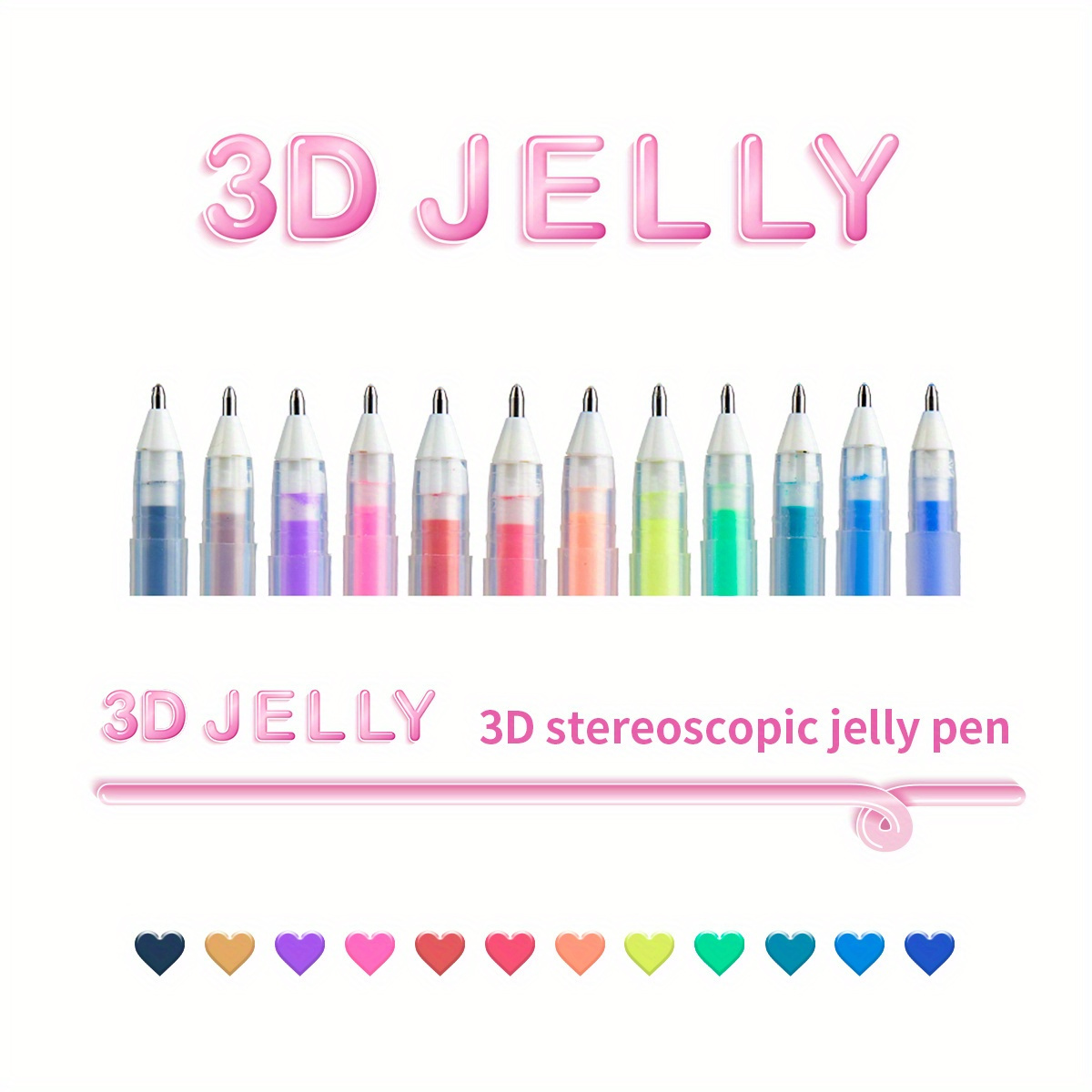 

6/12pcs, 3d Jelly Pens Gel Pens, Point Ink Pens For , Journals, Or Drawing, Assorted Bright Ink, 1mm Line