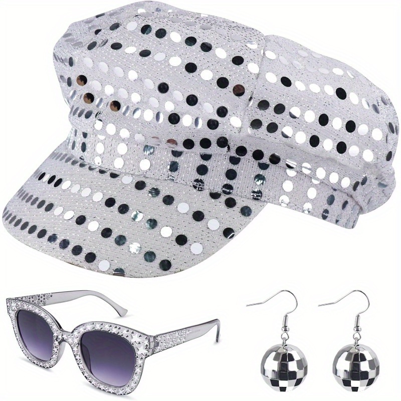 3pcs 70s disco party accessory set sparkling sequin hat - Temu display picture 2