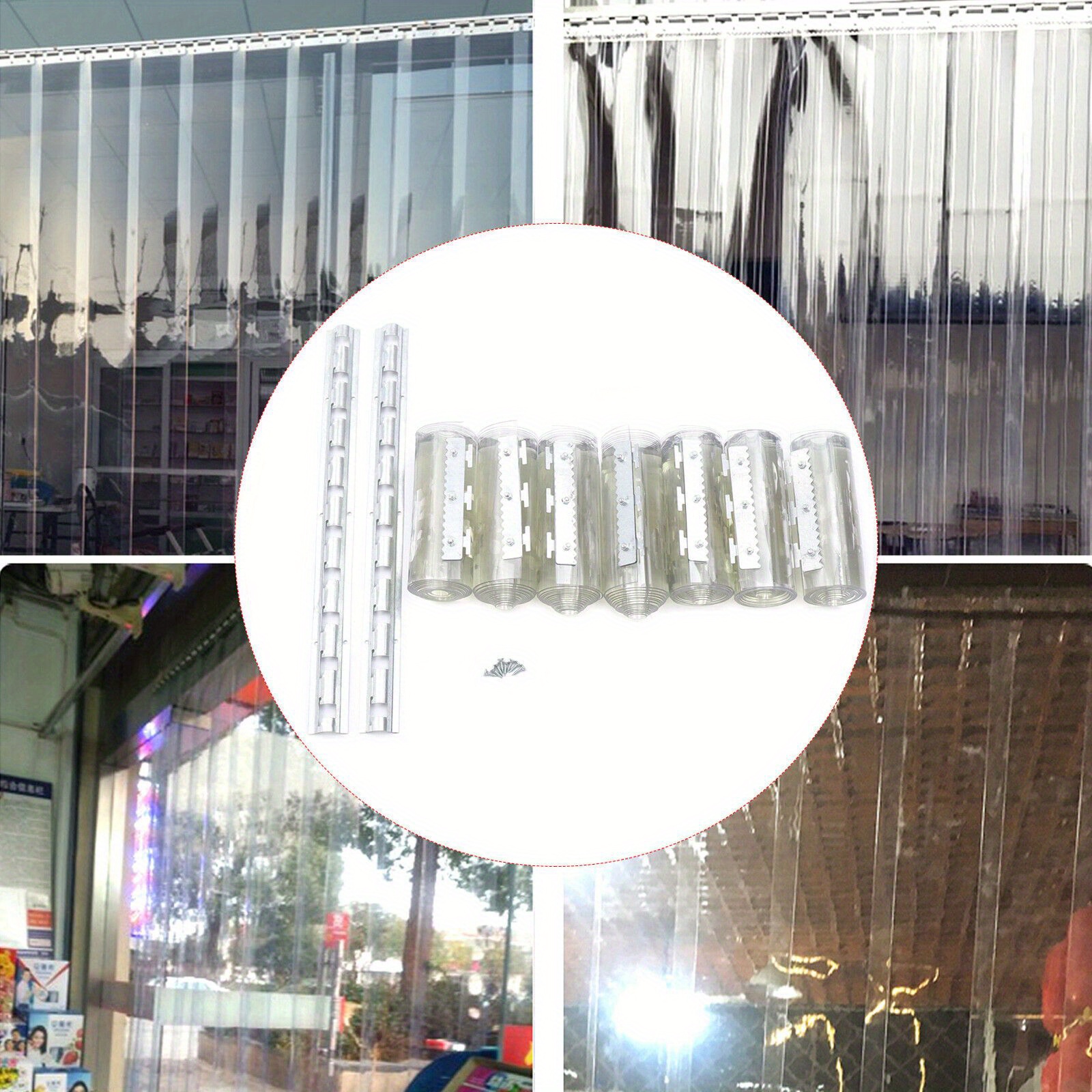 Image of 7pcs Gdrasuya10 Contemporary Transparent Pvc Strip Curtain Kit, , No Power Needed, For Restaurants, , , Supermarkets, Shopping Malls - 200x18 Cm