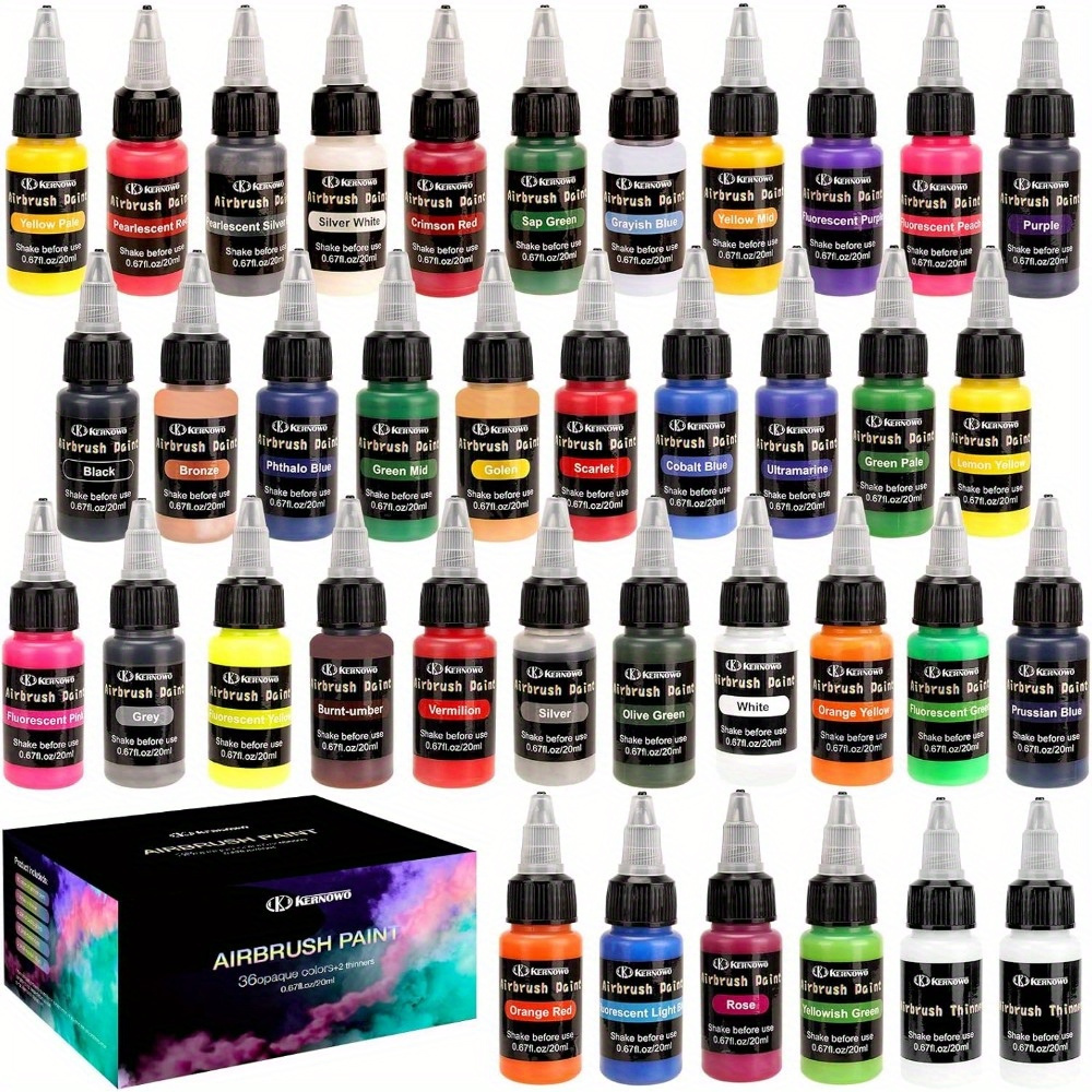 TEMU Airbrush Paint, 36 Colors With 2 Thinner Airbrush Paint Set, Water-based Air Brush Painting 0.67 Oz, Colors Acrylic Airbrush Paint For Nails,