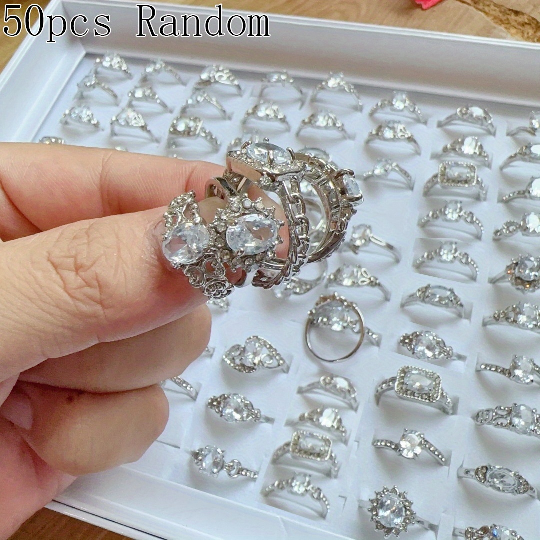 white ring women men alloy fashion statement rings inlay - Temu