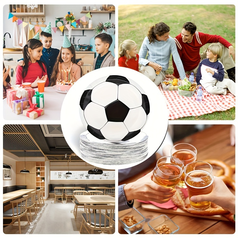 futbol mavzusidagi bir martalik plitalar qora va oq futbol partiyalari uchun taom plitalari partiyalari bezaklari bayram stollari uchun oshxona va ovqatlanish buyumlari tafsilotlar 4