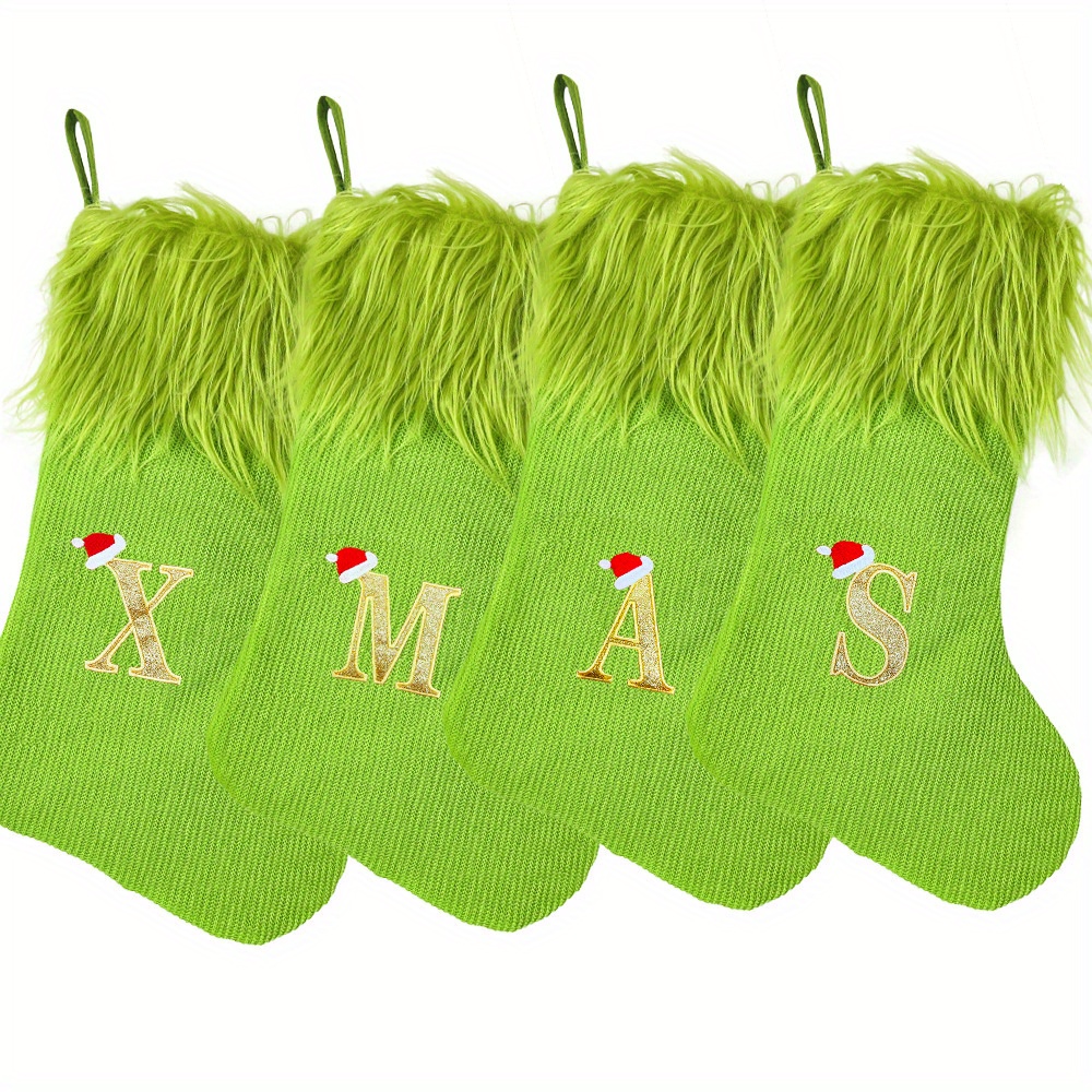 

1pc Knit Christmas Stocking With And Monogram Initial, Festive Holiday Wall Hanging Decor, Fabric Home Ornament For , No Power Needed