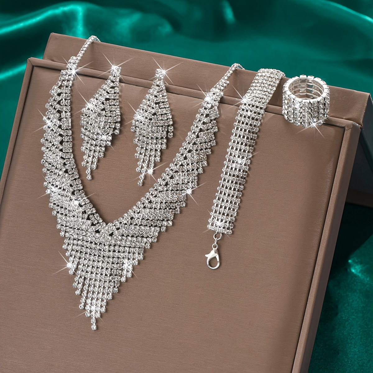 

Radiant Jewelry Set - Jewelry Sets With Plated, Dangle Earrings, Necklace, Ring, And Bracelet For Engagement, Wedding, And Special Occasions