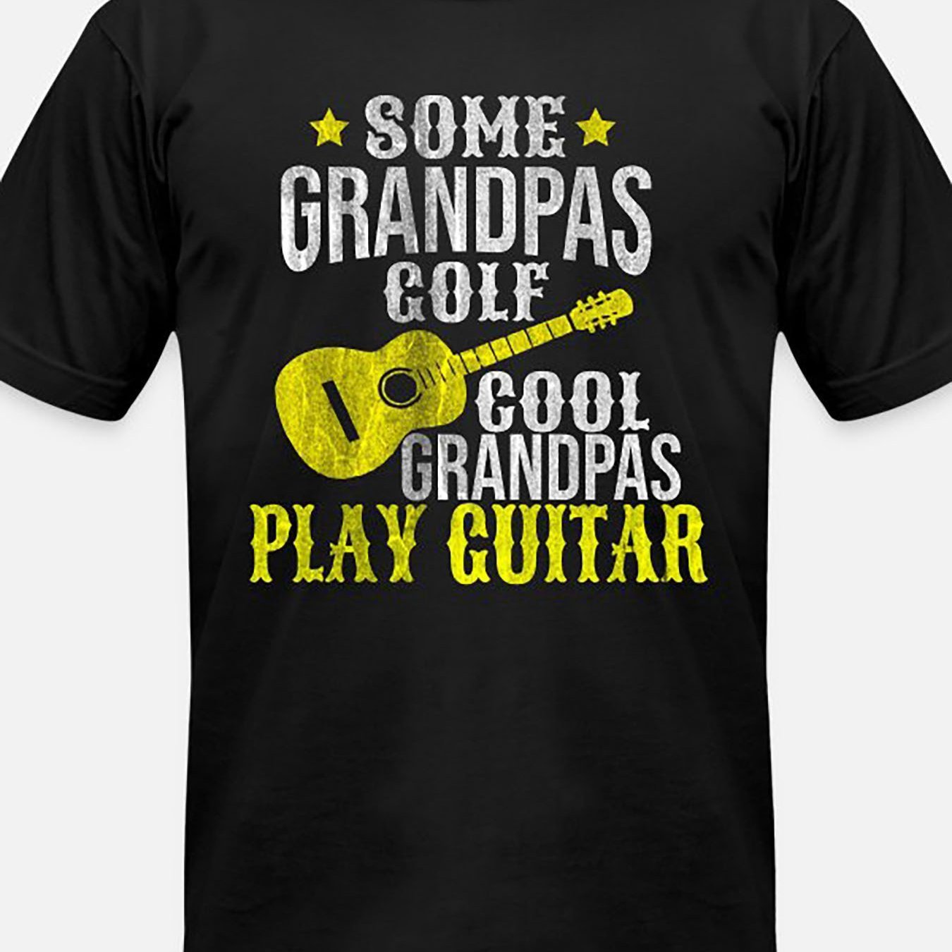 

A Fun Grandpa - Humorous Guitar-themed Short Sleeve Men's Graphic T-shirt - Black, Quirky Collection Design, Party Focus