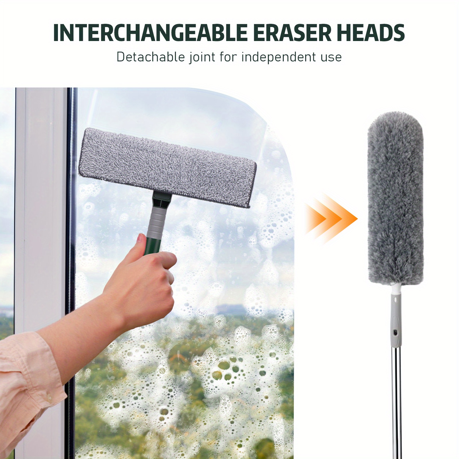   2 in 1 rotatable window squeegee cleaner kit with extension pole 94 telescopic bendable head for indoor outdoor car   use details 3