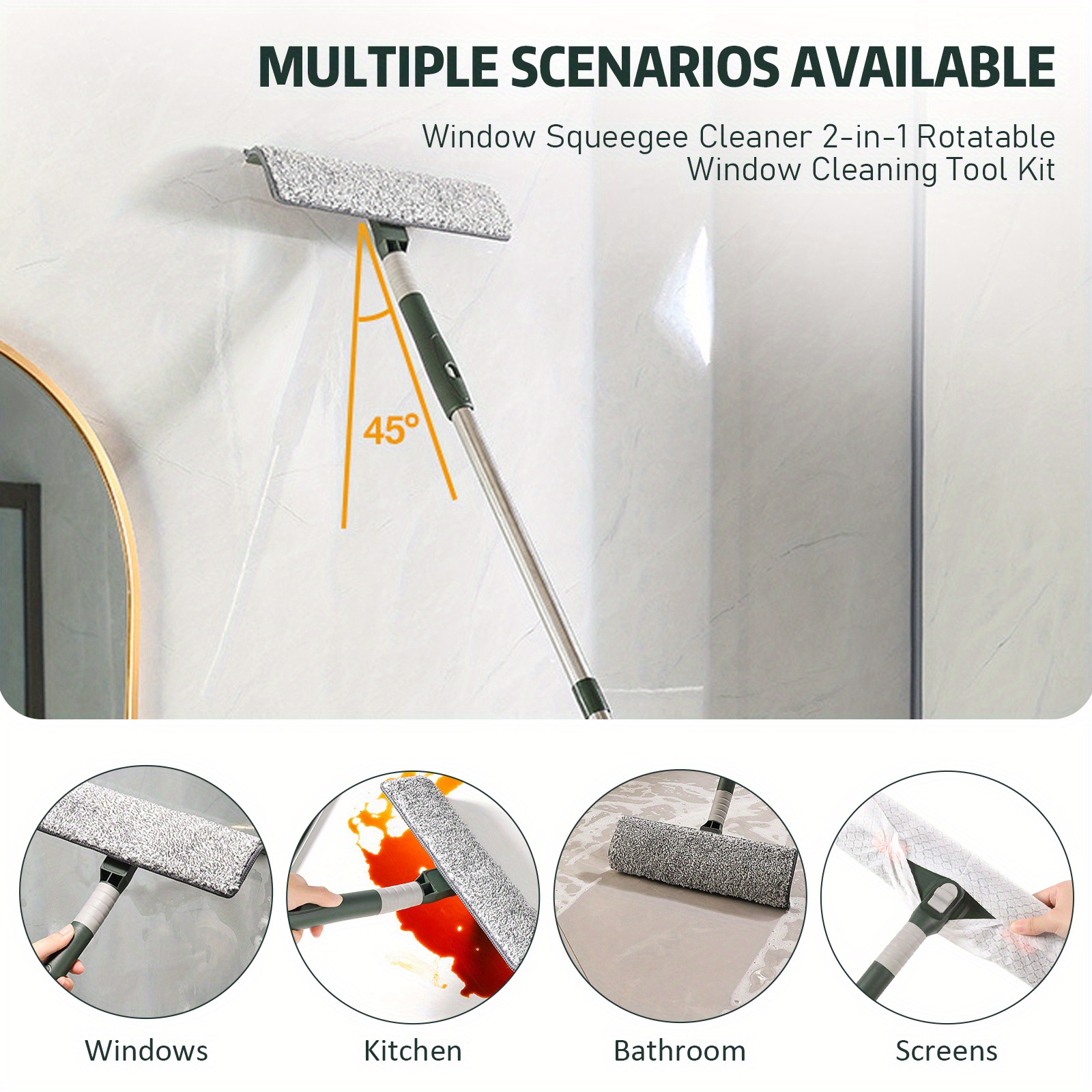   2 in 1 rotatable window squeegee cleaner kit with extension pole 94 telescopic bendable head for indoor outdoor car   use details 5