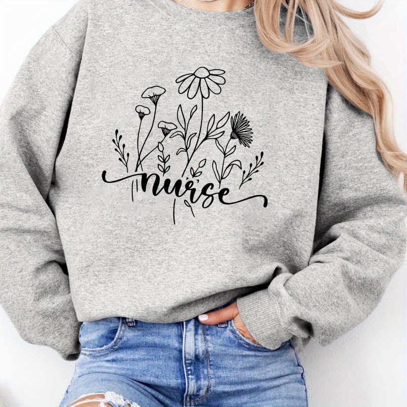 

Plus Size Nurse Print Sweatshirt, Casual Long Sleeve Crew Neck Pullover Sweatshirt, Women's Plus Size Clothing