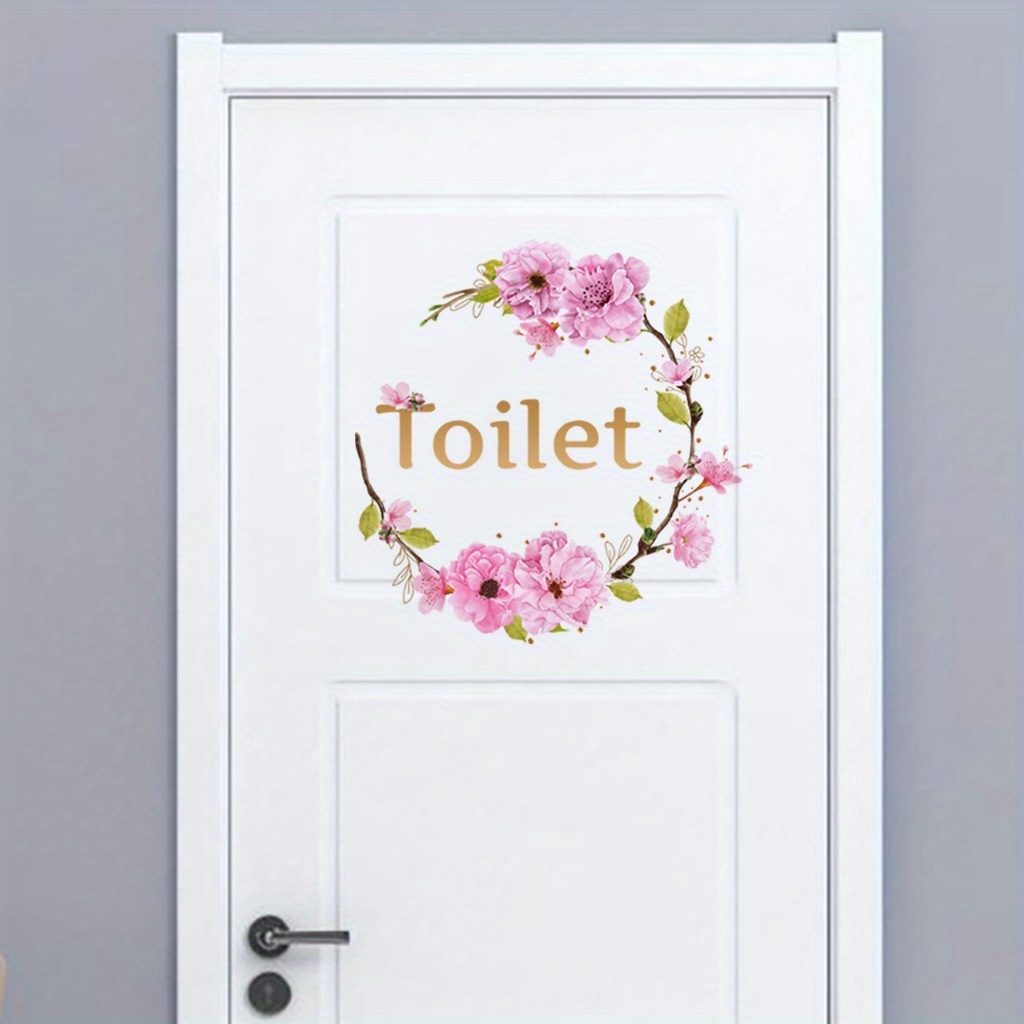 Image of Creative Toilet Door Decoration, Flower Wall Paper, Bathroom Decoration