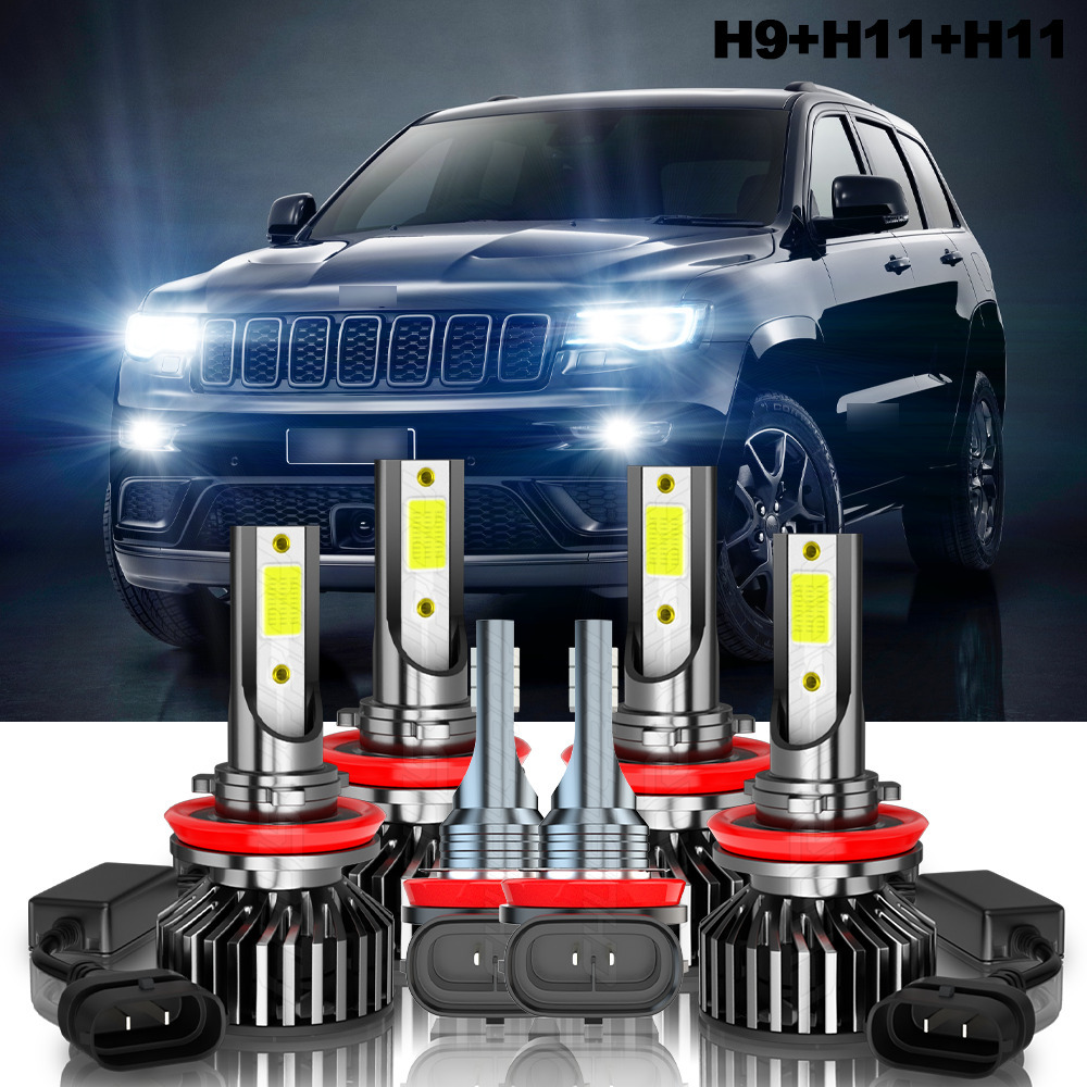 

6pcs Grand Cherokee 2019-2021 Led Headlight High/ Low Beam+fog Light Bulbs Combo Kit H11 6000k White 30000lm