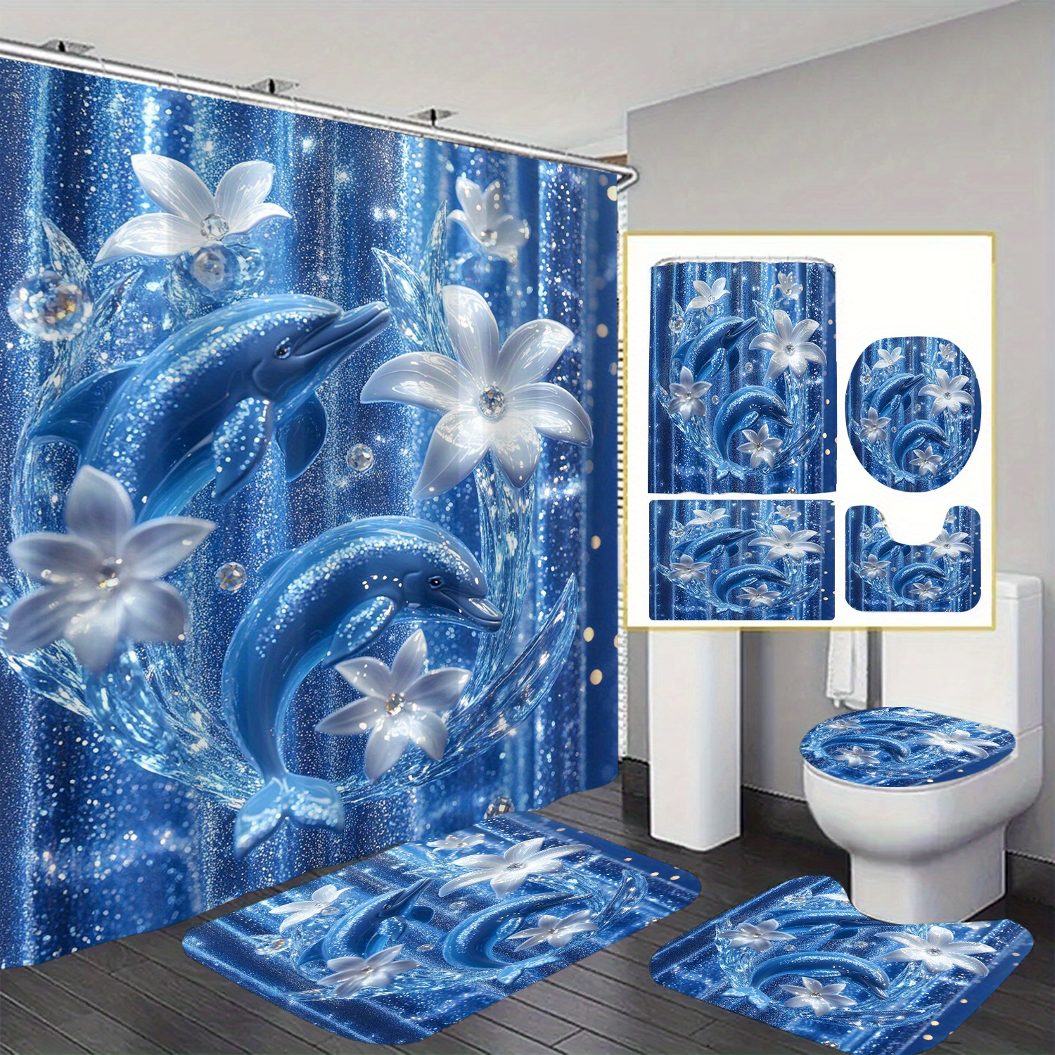 

- Bathroom Curtain Set And , Non-woven Polyester , 12 , - Graphic For And - 1pc/4pcs Set