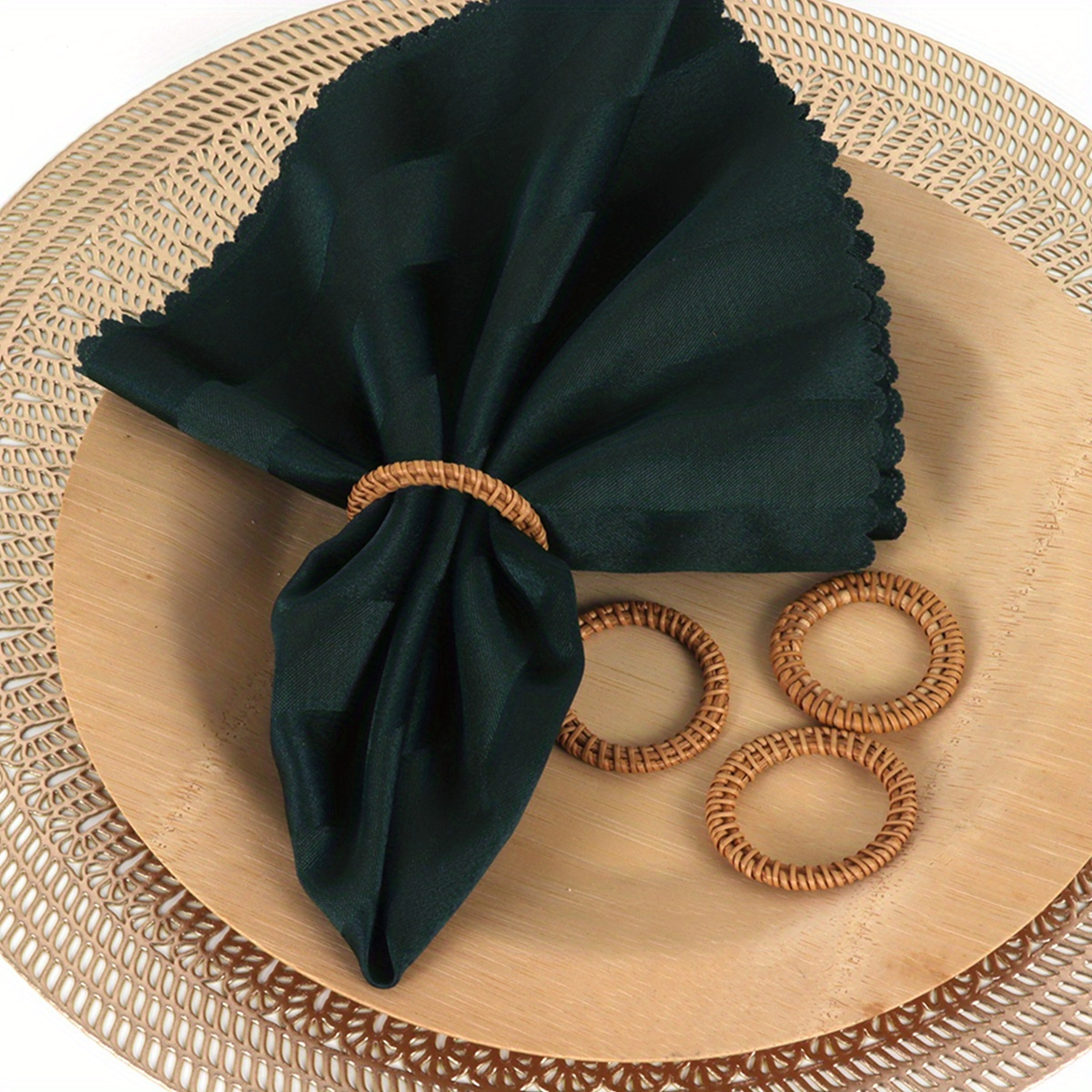 6pcs Bohemian Rattan Woven Napkin Rings - Rustic Tabletop Napkin Holders For Home, Wedding, Party, Dining Decor - Versatile Accessories For Holiday, Christmas, Farmhouse Decorations