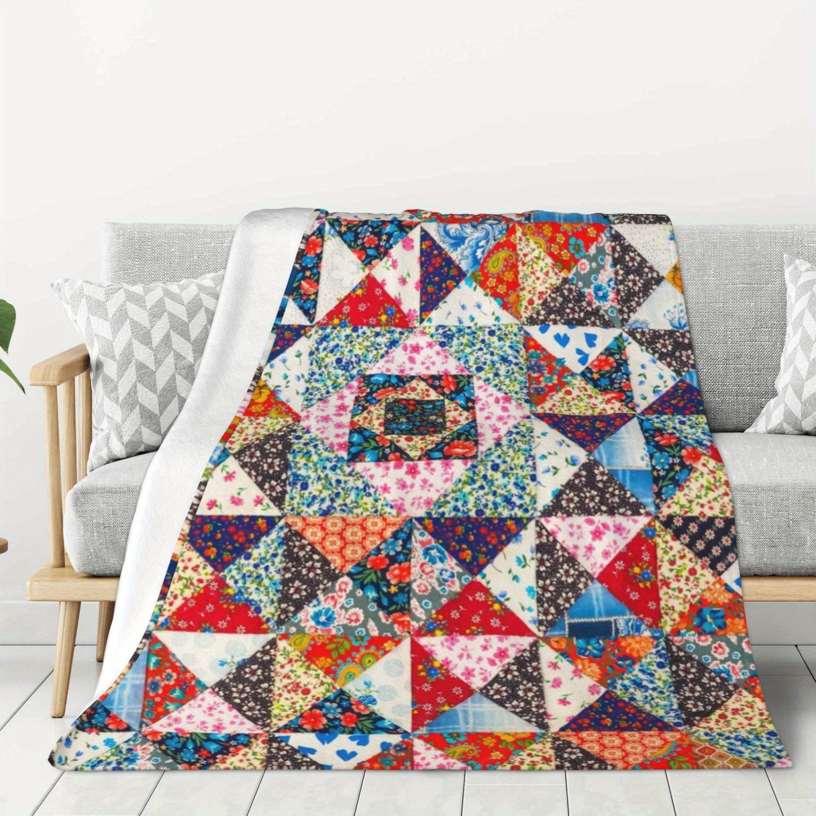 

Patchwork Blanket - , For , Bed, , And Camping - , 250-300gsm, Polyester