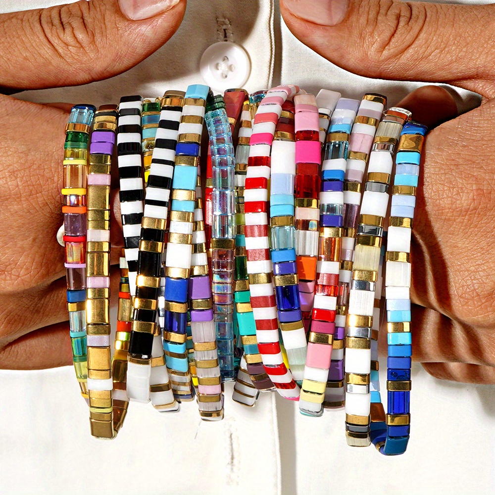 Bracelet Extensible Perles De Verre Blanc - Nouveau Sans Emballage - Bijou Ethnique