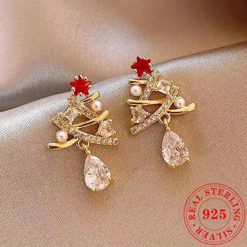 

1pair S925 Silver Exquisite Christmas Tree Stud Earrings, Light Luxury Jewelry, With Gift Box, Suitable Party, Gifts, Festival, Wedding, Christmas Gifts