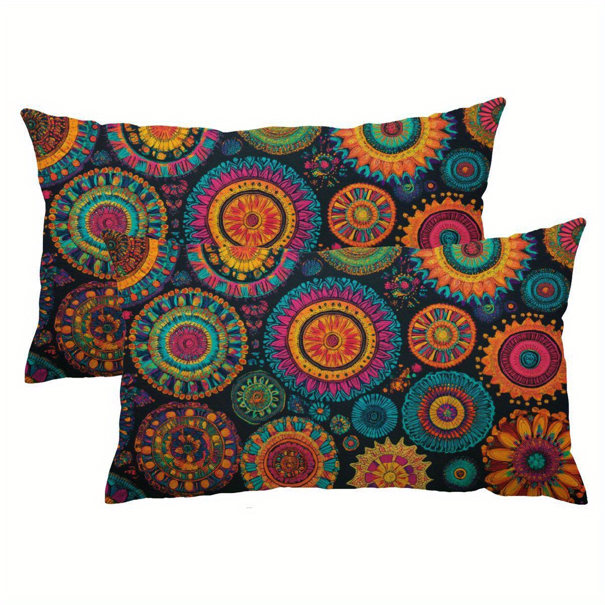 

[2pcs Bohemian Covers] 2-pack Bohemian Mandala Linen Pillow Covers, Exotic Style Zippered Cushion Cases, Home And Room Decor - Pillow Inserts Not Included