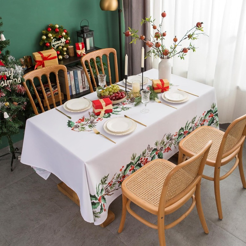 

Merry Christmas Red Tablecloth - Polyester, Rectangular Holiday Dining Decor For Home & Restaurant, Perfect New Year Party Gift