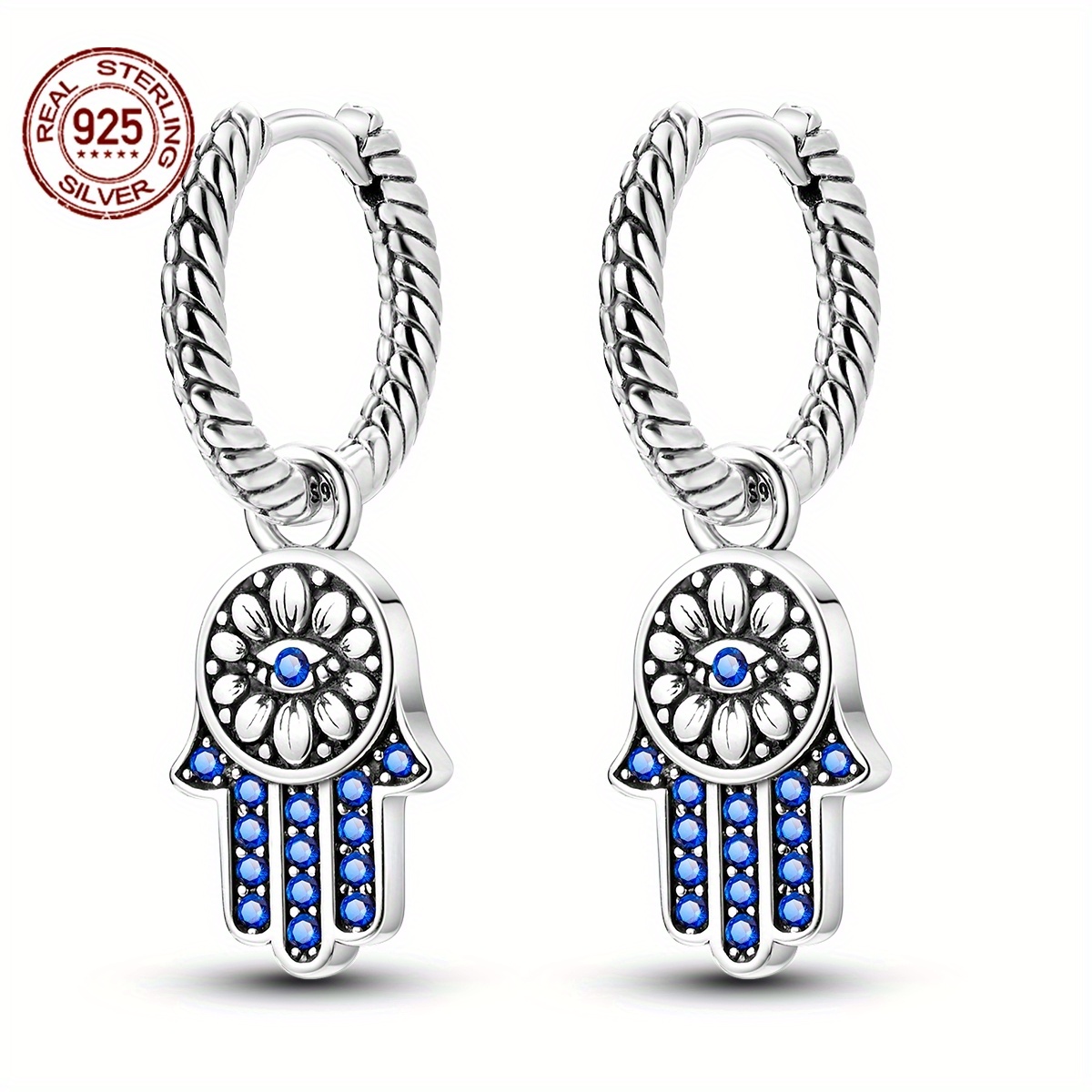 TEMU 925 Sterling Silver Guardian Palm Snake Bone Pattern Ear Earrings Charms For Women Ethnic Style Fashion Accessories Holiday Gift Fine Jewelry