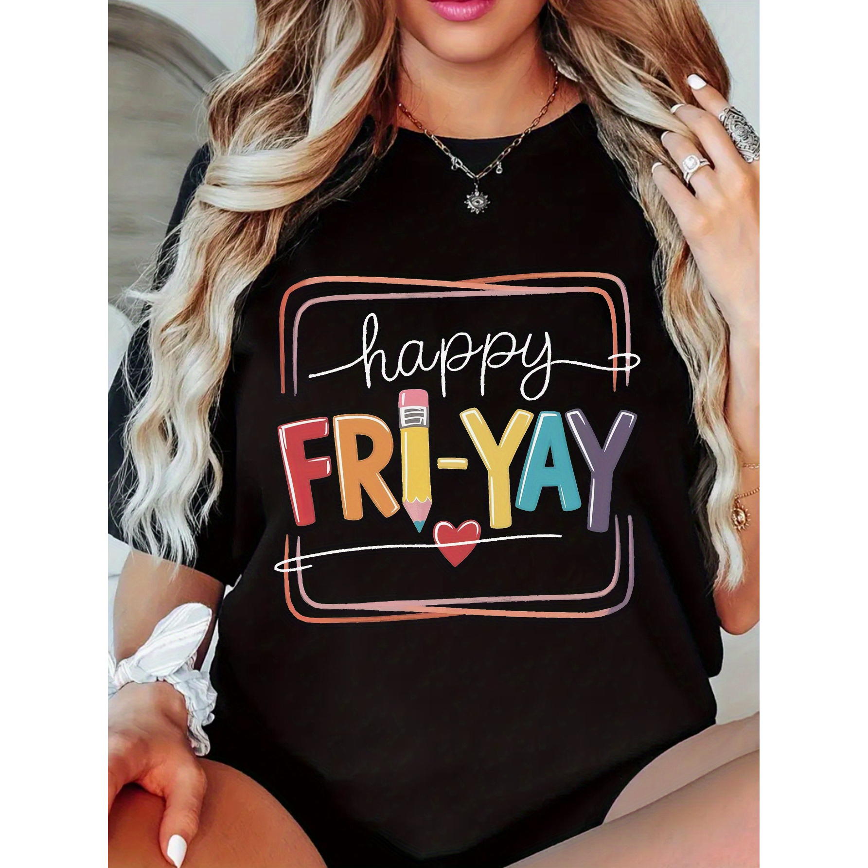 

Large Sizehappy Friday! Women's Cotton T-shirt Comfortable Fit, Drop Shoulder Style, Summer Cotton