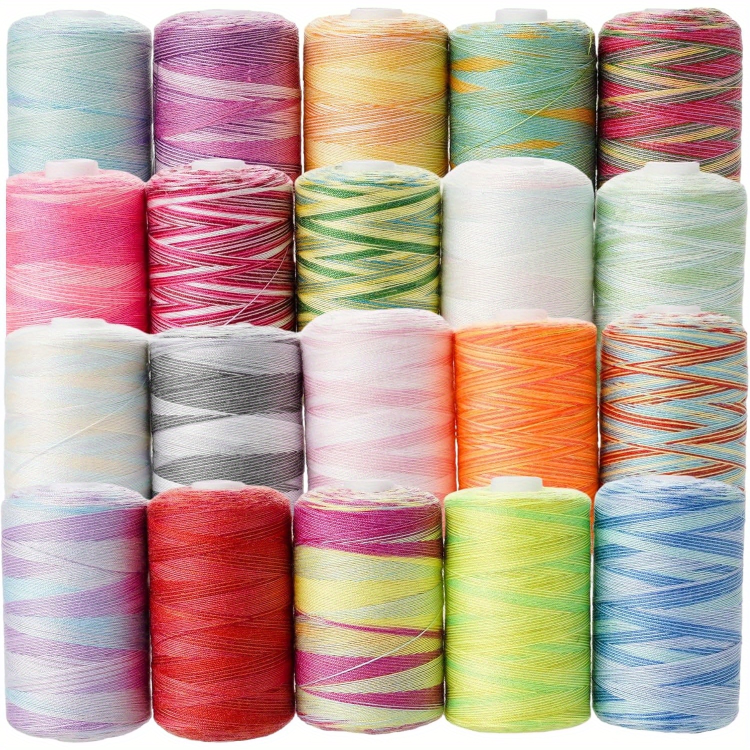 

20 Color Variegated Sewing Thread - 1000 Yards Per Spool, 20,000 Yards Total - Polyester Material