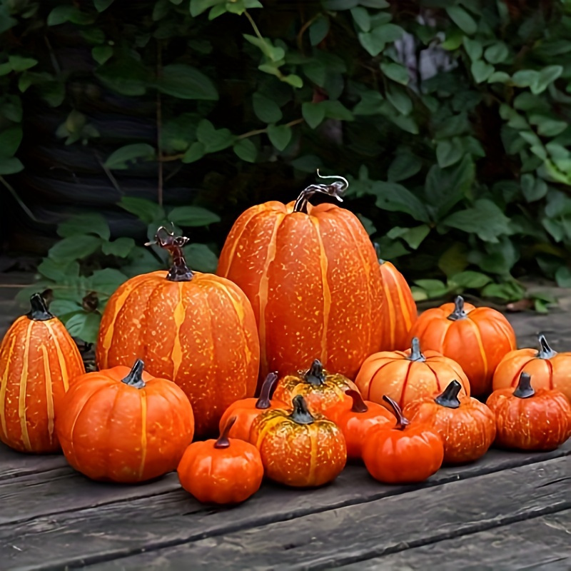 

16pcs Autumn Pumpkin Decor Set - Large & Small Orange Foam Faux Pumpkins For , Day Of The Dead, Easter, Harvest Festival & Fall Home Table Decorations