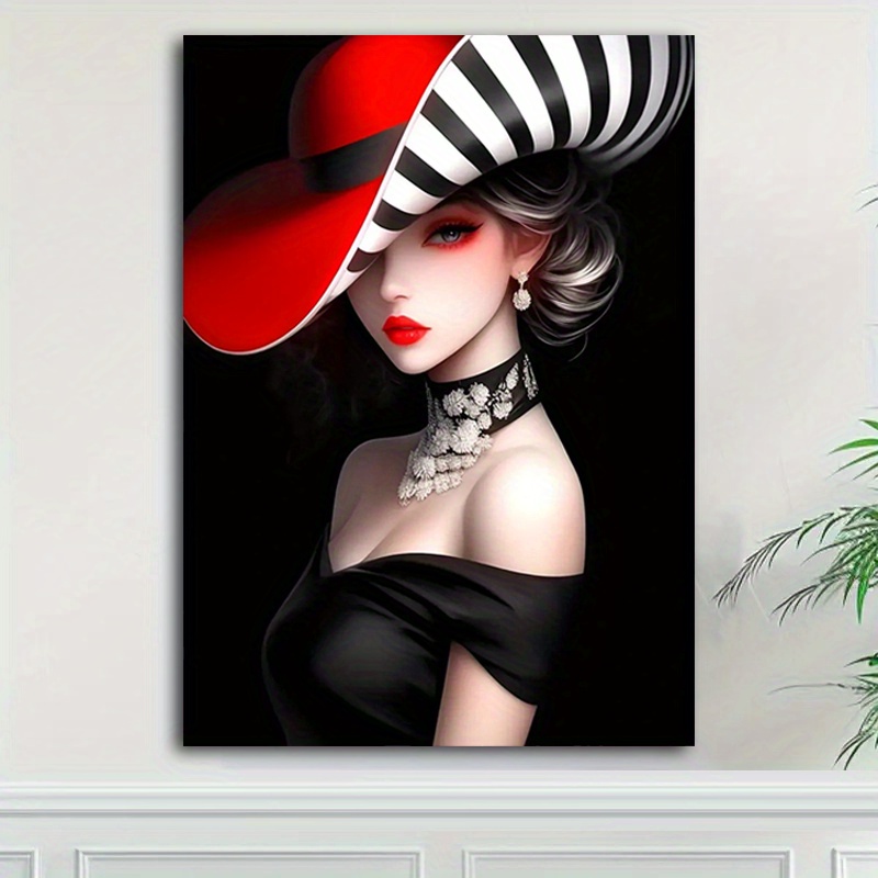 

Modern Chic Woman With Fashion Hat Canvas Print, Elegant For Home And Office Decor, Single Panel , Ideal For Living Room, Bedroom, And Bar Decoration - 1 Piece