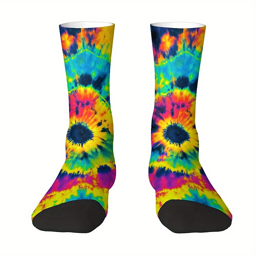 

Men's & Women's Colorful Tie-dye Socks, Unisex Crew Length, Knit Fabric, Polyester Blend With Spandex, Hand Wash Only, Fun Novelty Crew Socks, Best Gift For Happy Sailor