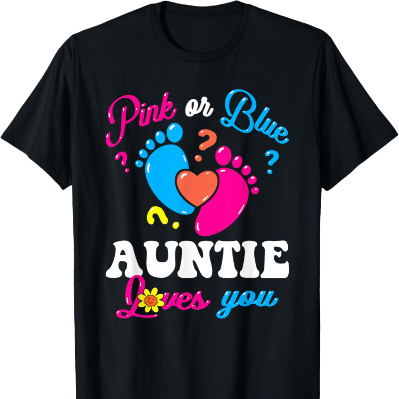 

Pink Auntie Gender Reveal Party T-shirt Casual Summer Tee Soft Breathable Mens Print T-shirt Cotton